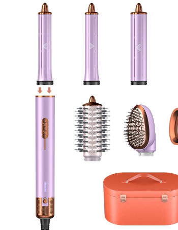 7-in-1 Negative ion Hair Dryer, air Styler Set, Coanda Effect auto Curling Iron, straightening Smoothing Brush, Constant Temperature no Heat Damage, with Premium Leather Storage case