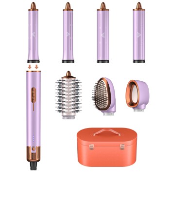 7-in-1 Negative ion Hair Dryer, air Styler Set, Coanda Effect auto Curling Iron, straightening Smoothing Brush, Constant Temperature no Heat Damage, with Premium Leather Storage case