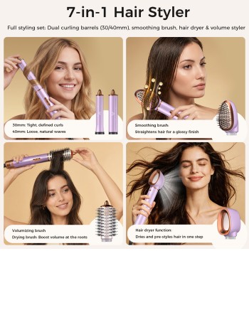 7-in-1 Negative ion Hair Dryer, air Styler Set, Coanda Effect auto Curling Iron, straightening Smoothing Brush, Constant Temperature no Heat Damage, with Premium Leather Storage case